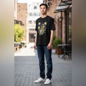 Star Wars Black Tee with Starry Droid Design
